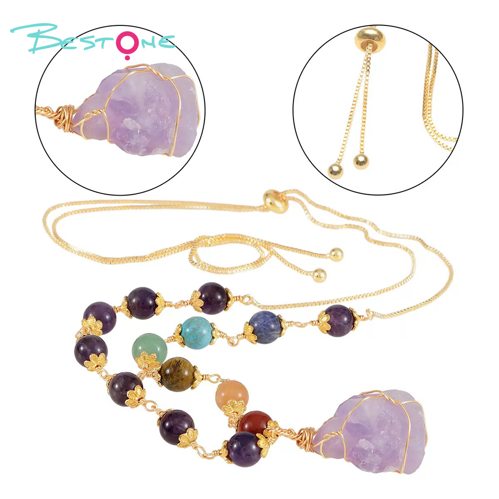 Healing Crystal Energy Gemstone Pull Necklace  – Multicolor Energy Stone, Seven Chakra Style