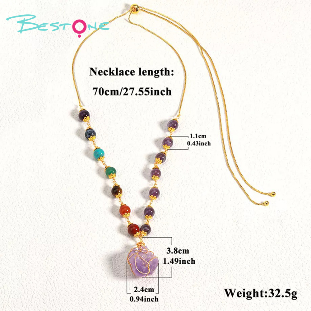 Healing Crystal Energy Gemstone Pull Necklace  – Multicolor Energy Stone, Seven Chakra Style