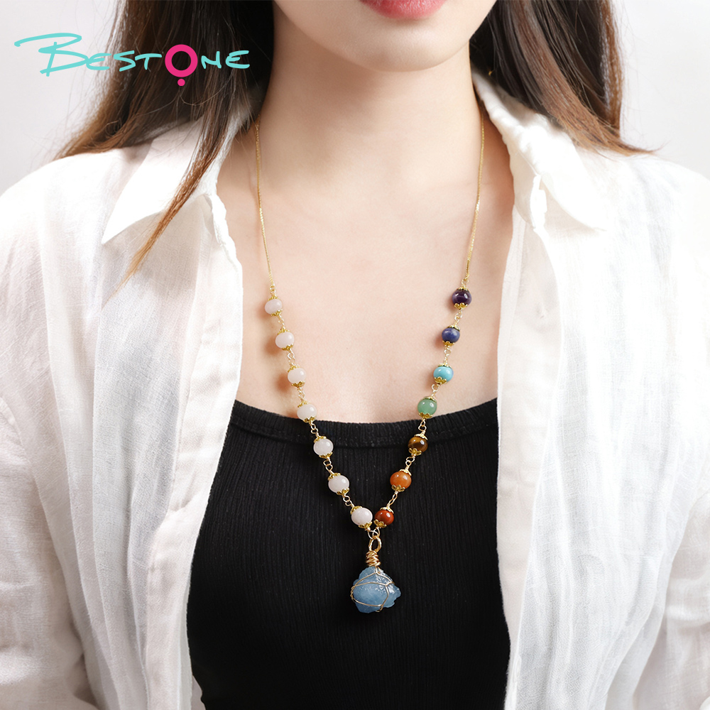 Healing Crystal Energy Gemstone Pull Necklace  – Multicolor Energy Stone, Seven Chakra Style