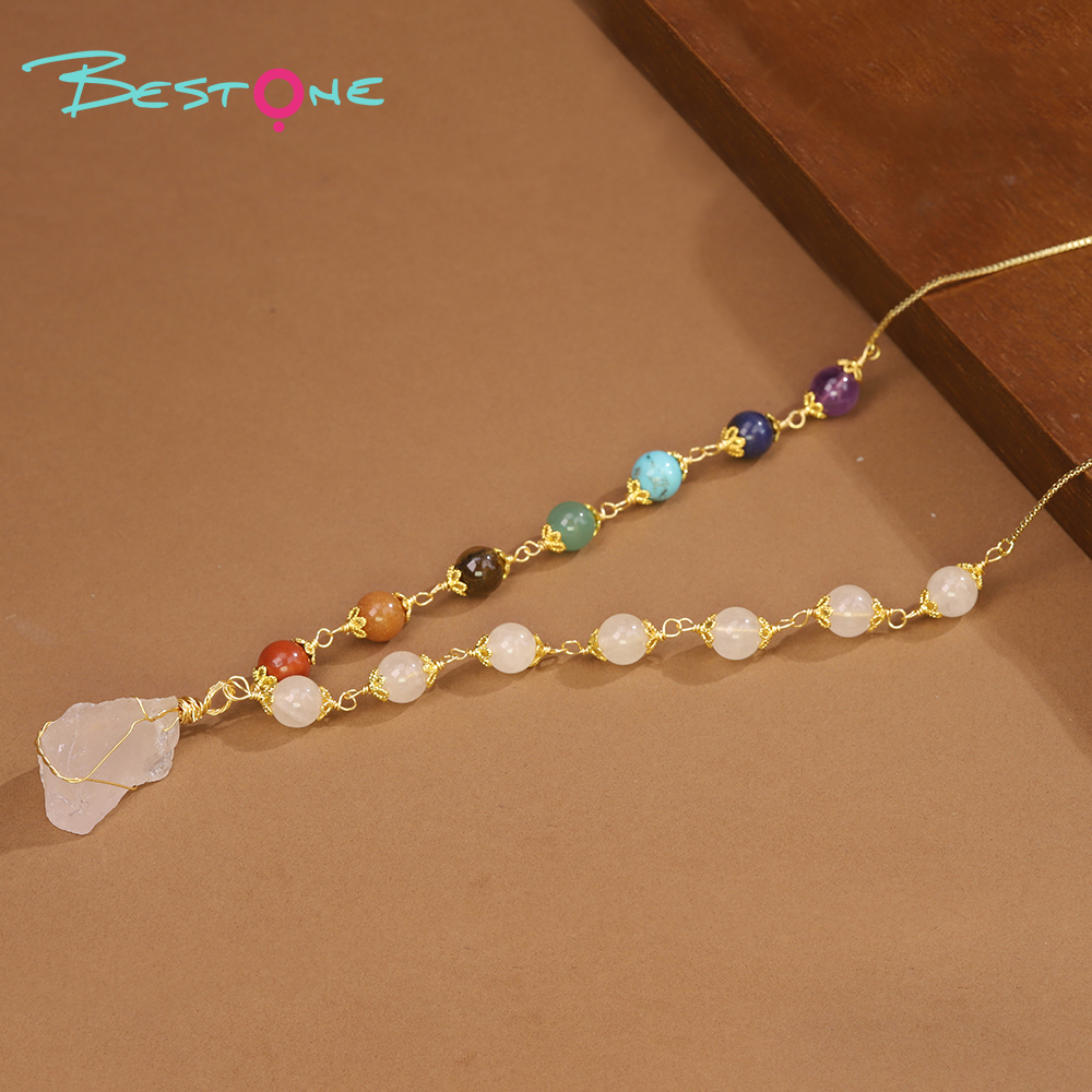 Healing Crystal Energy Gemstone Pull Necklace  – Multicolor Energy Stone, Seven Chakra Style