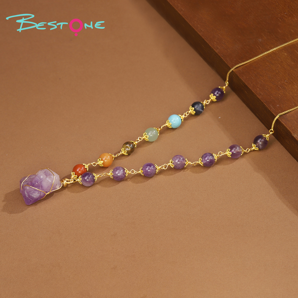 Healing Crystal Energy Gemstone Pull Necklace  – Multicolor Energy Stone, Seven Chakra Style