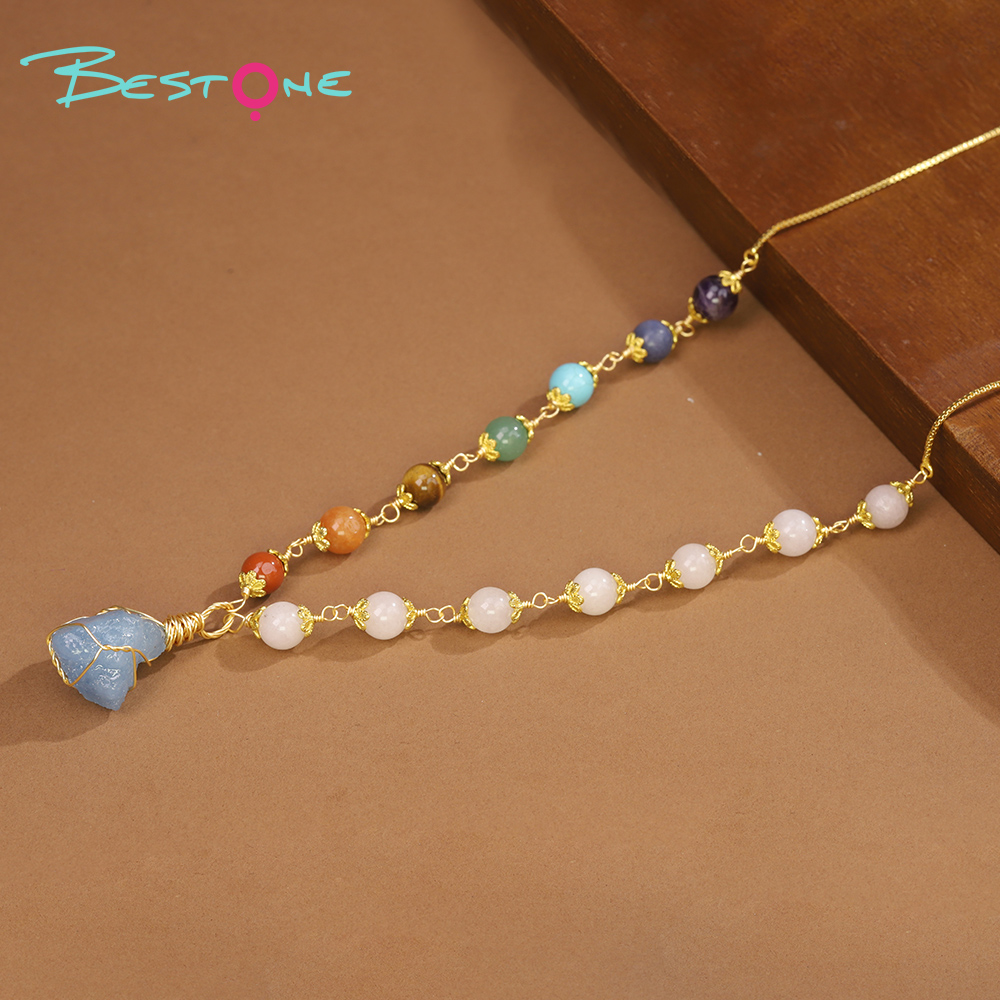 Healing Crystal Energy Gemstone Pull Necklace  – Multicolor Energy Stone, Seven Chakra Style