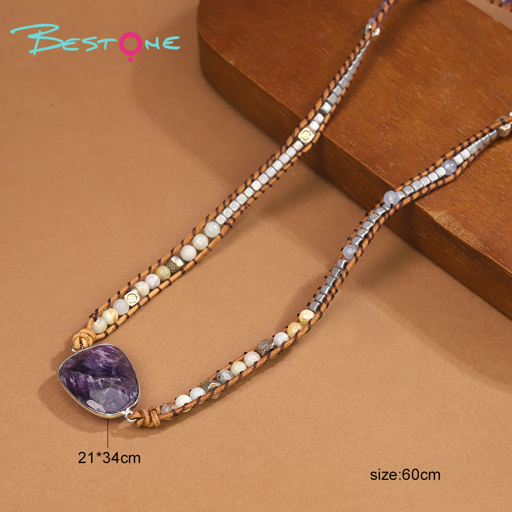 Wholesale Leather Cord Healing Crystal Necklace  – Amethyst, Rose Quartz, Turquoise & Sparkling Stone