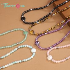 Wholesale Leather Cord Healing Crystal Necklace  – Amethyst, Rose Quartz, Turquoise & Sparkling Stone