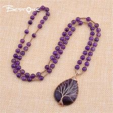 Healing Crystal Amethyst Necklace – 6mm Energy Gemstone Beads with Gold Spacers
