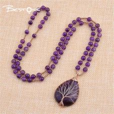 Healing Crystal Amethyst Necklace – 6mm Energy Gemstone Beads with Gold Spacers