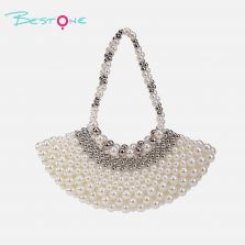 Silver White Beaded Fan-Shaped Handbag 25×10cm Evening Clutch