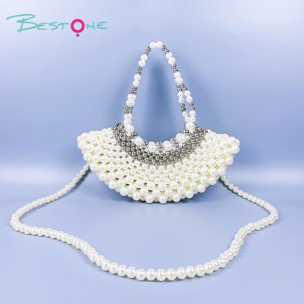 Silver White Beaded Fan-Shaped Handbag 25×10cm Evening Clutch