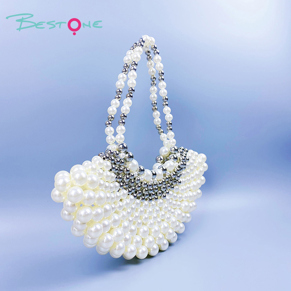 Silver White Beaded Fan-Shaped Handbag 25×10cm Evening Clutch