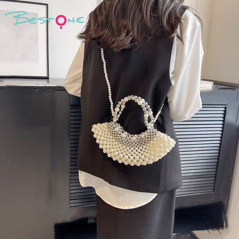 Silver White Beaded Fan-Shaped Handbag 25×10cm Evening Clutch