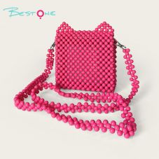 Hot Pink Acrylic Beaded Crossbody Bag — 8mm Round Beads 13×16cm