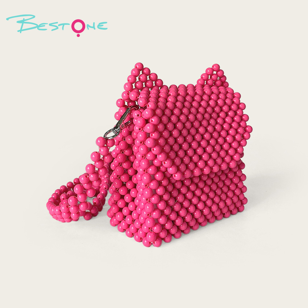 Hot Pink Acrylic Beaded Crossbody Bag — 8mm Round Beads 13×16cm