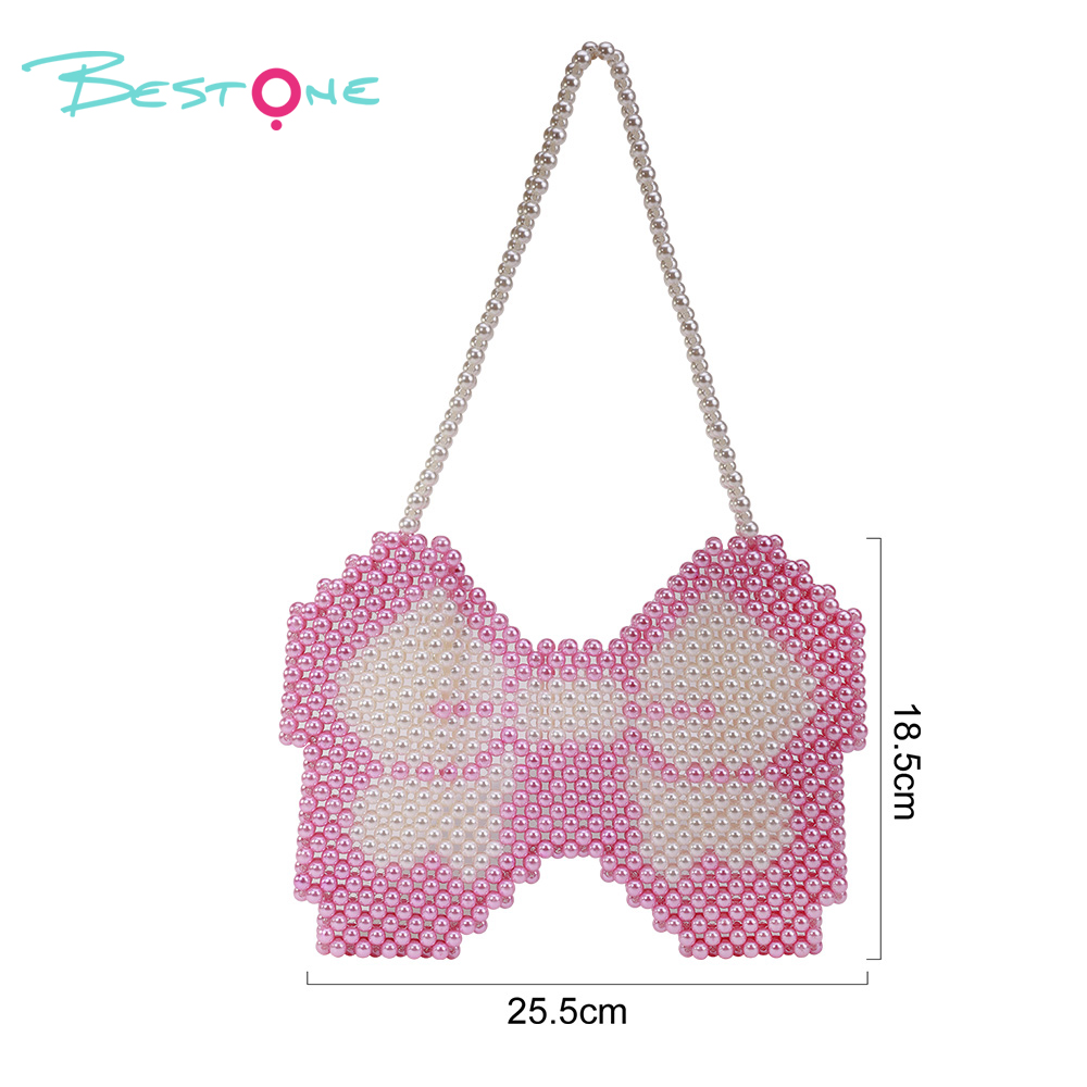 Pink & White Acrylic Beaded Handbag 25.5×18.5cm Handmade Beaded Tote