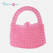 Hot Pink Acrylic Beaded Handbag Rectangular Tote Bag 10×7.5×19cm