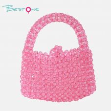 Hot Pink Acrylic Beaded Handbag Rectangular Tote Bag 10×7.5×19cm