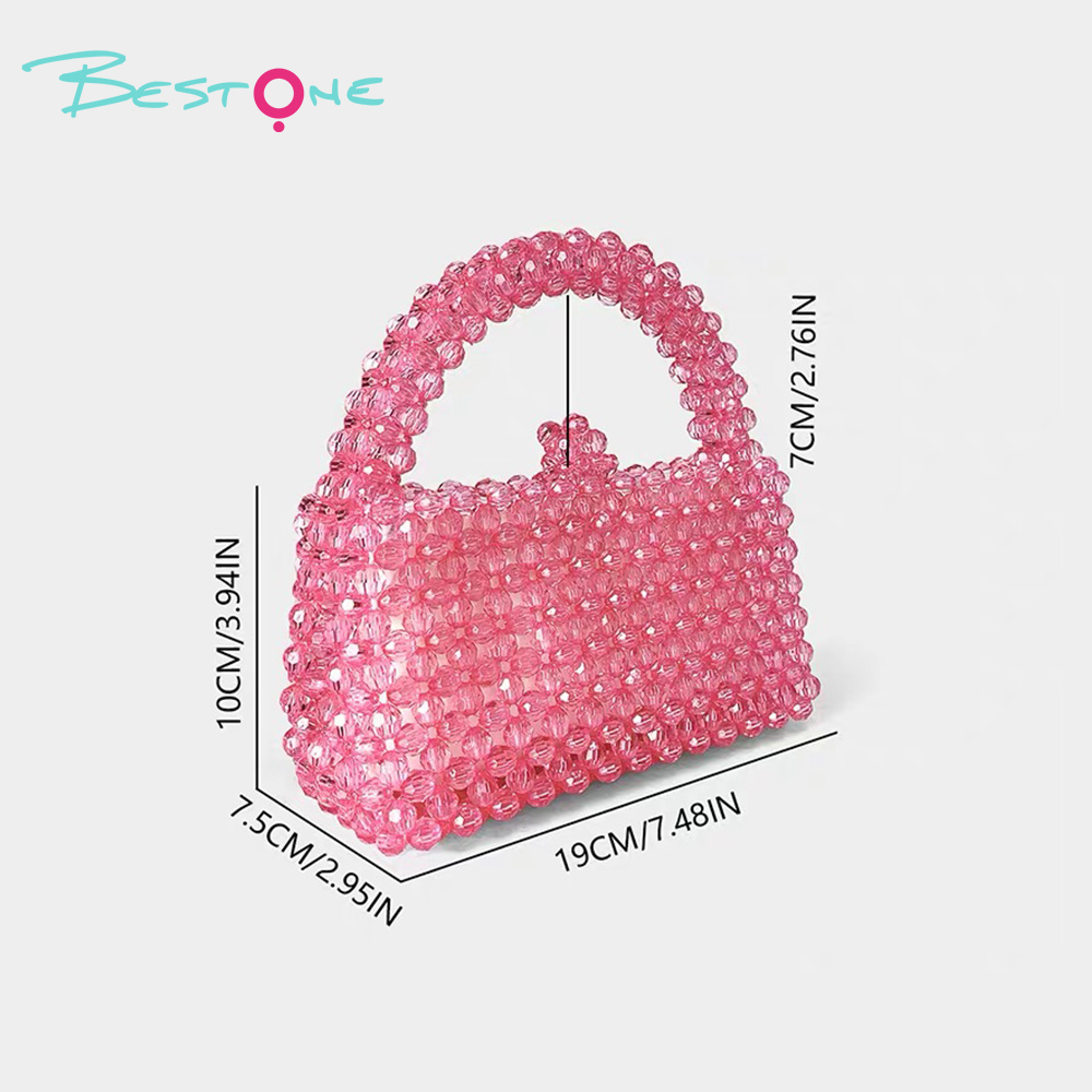 Hot Pink Acrylic Beaded Handbag Rectangular Tote Bag 10×7.5×19cm