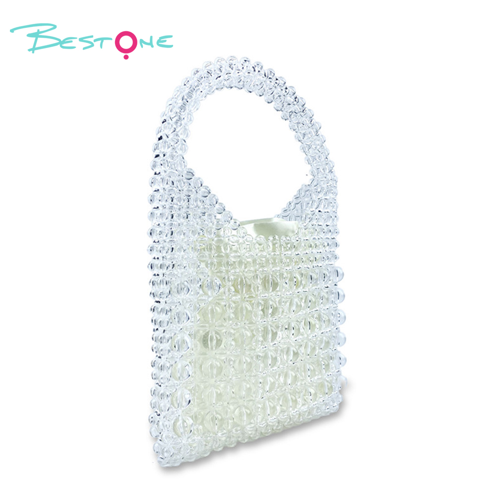 Transparent Acrylic Beaded Handbag 15×2×18cm Handmade Beaded Purse