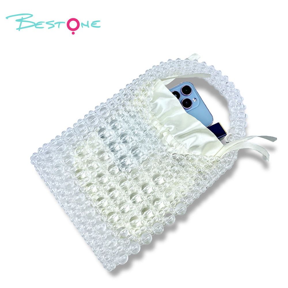 Transparent Acrylic Beaded Handbag 15×2×18cm Handmade Beaded Purse