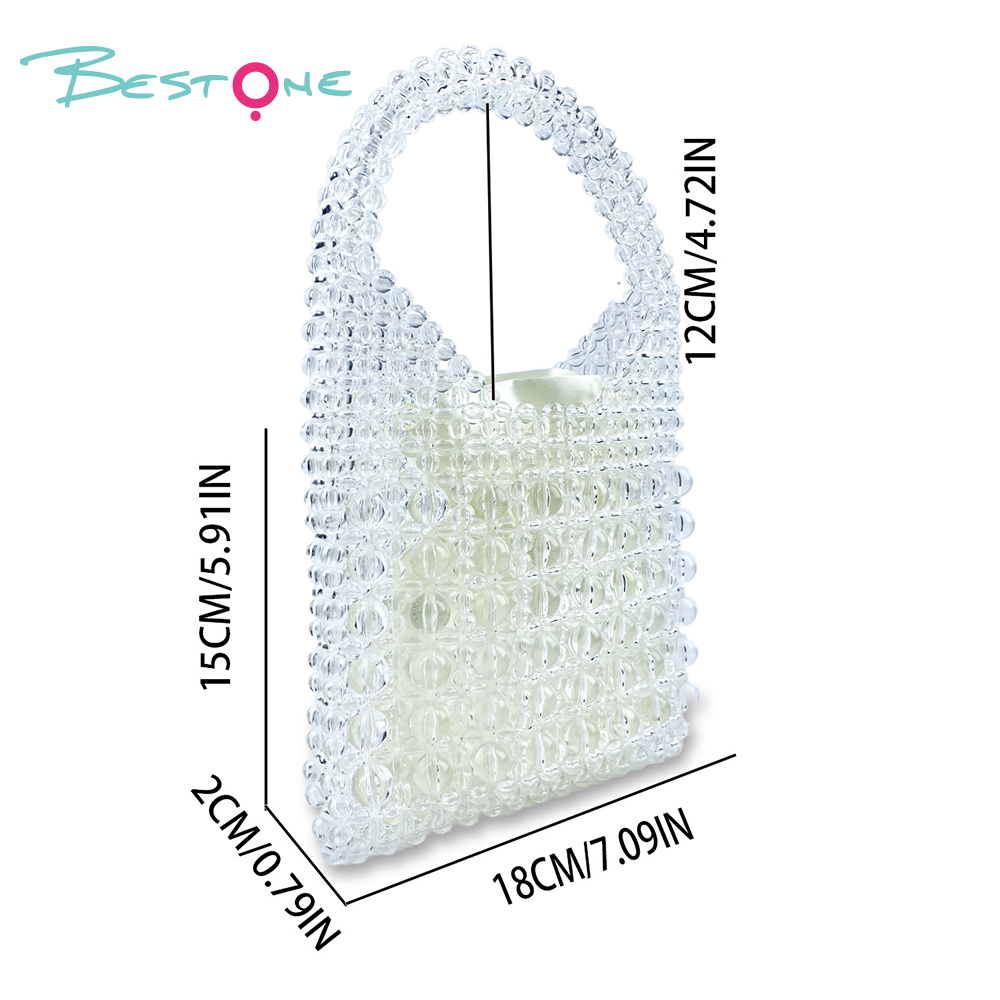 Transparent Acrylic Beaded Handbag 15×2×18cm Handmade Beaded Purse