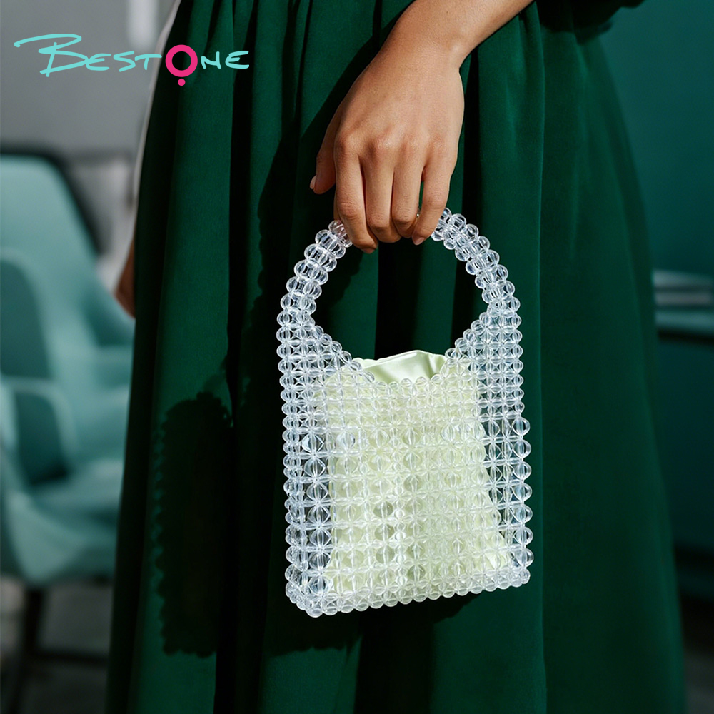 Transparent Acrylic Beaded Handbag 15×2×18cm Handmade Beaded Purse