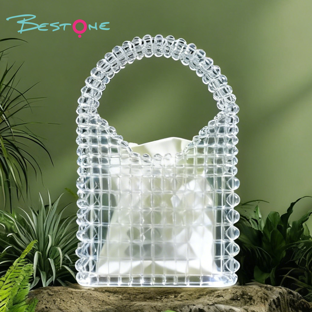 Transparent Acrylic Beaded Handbag 15×2×18cm Handmade Beaded Purse