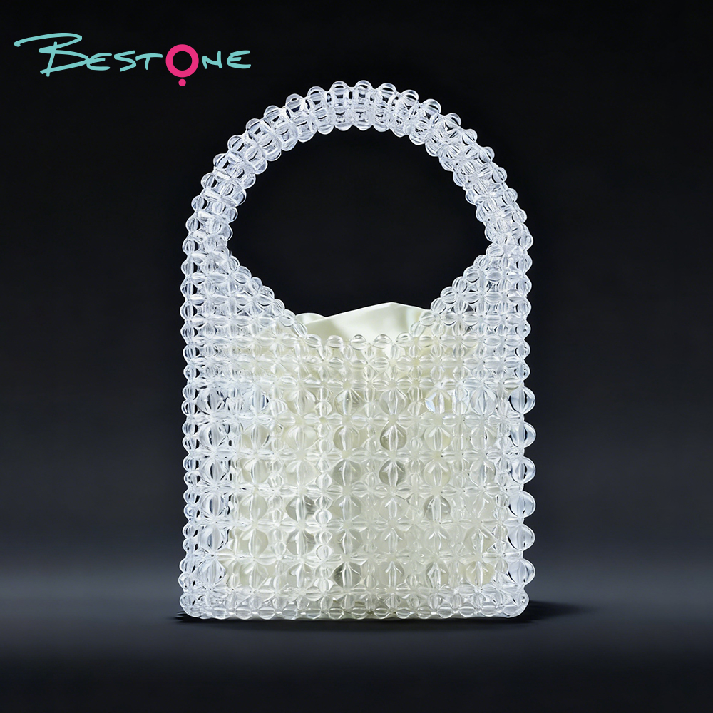 Transparent Acrylic Beaded Handbag 15×2×18cm Handmade Beaded Purse