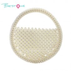 White Faux Pearl Beaded Top Handle Bag – Round, 13×5×13cm