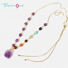 Healing Crystal Energy Gemstone Pull Necklace  – Multicolor Energy Stone, Seven Chakra Style