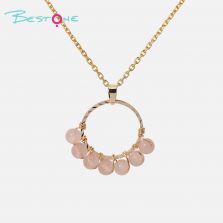 Natural Healing Crystal & Energy Gemstone Beaded Necklace with Ring Pendant – 4mm Energy Stone Beads