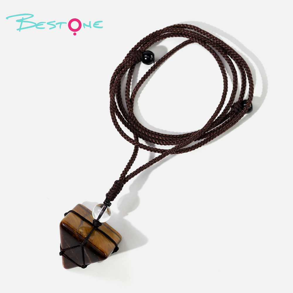 Healing Crystal & Energy Gemstone Pyramid Necklace – 8 Natural Energy Stones, Adjustable Cord