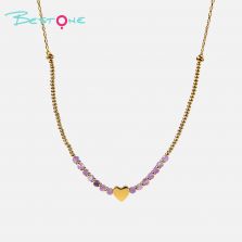 Healing Crystal & Energy Gemstone Necklace – Faceted Natural Beads with Gold Heart & Seven Chakra Accents