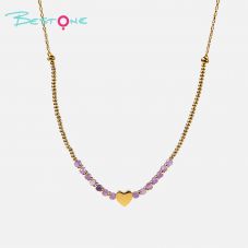 Healing Crystal & Energy Gemstone Necklace – Faceted Natural Beads with Gold Heart & Seven Chakra Accents