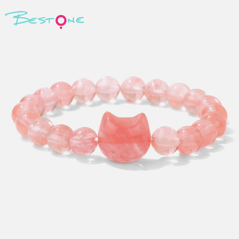 Cat Head Gemstone Stretch Bracelet