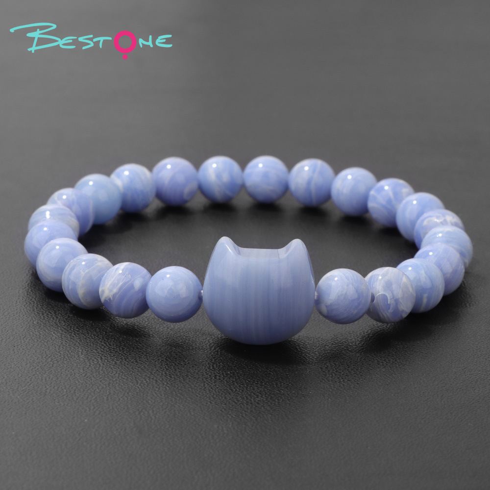 Cat Head Gemstone Stretch Bracelet