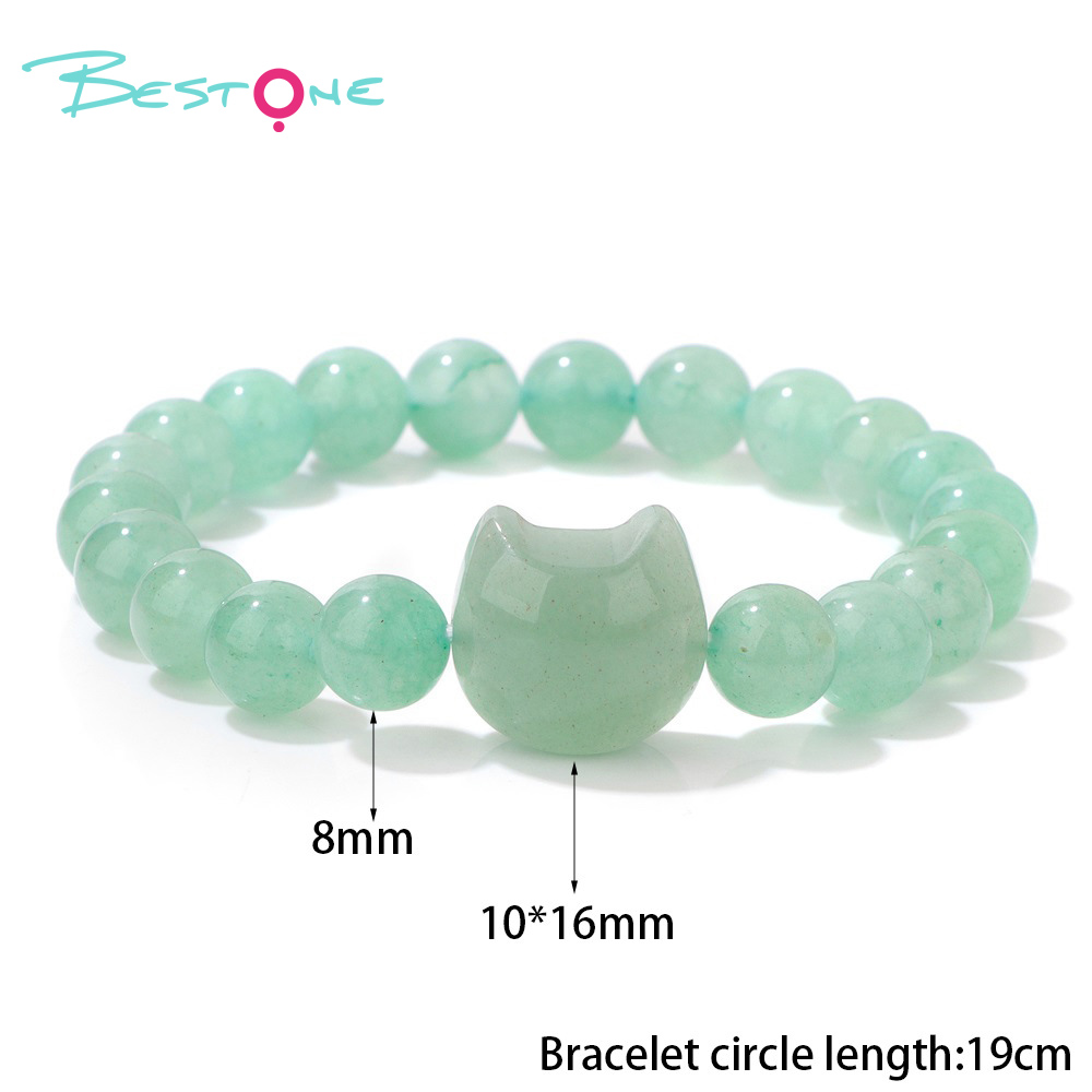 Cat Head Gemstone Stretch Bracelet