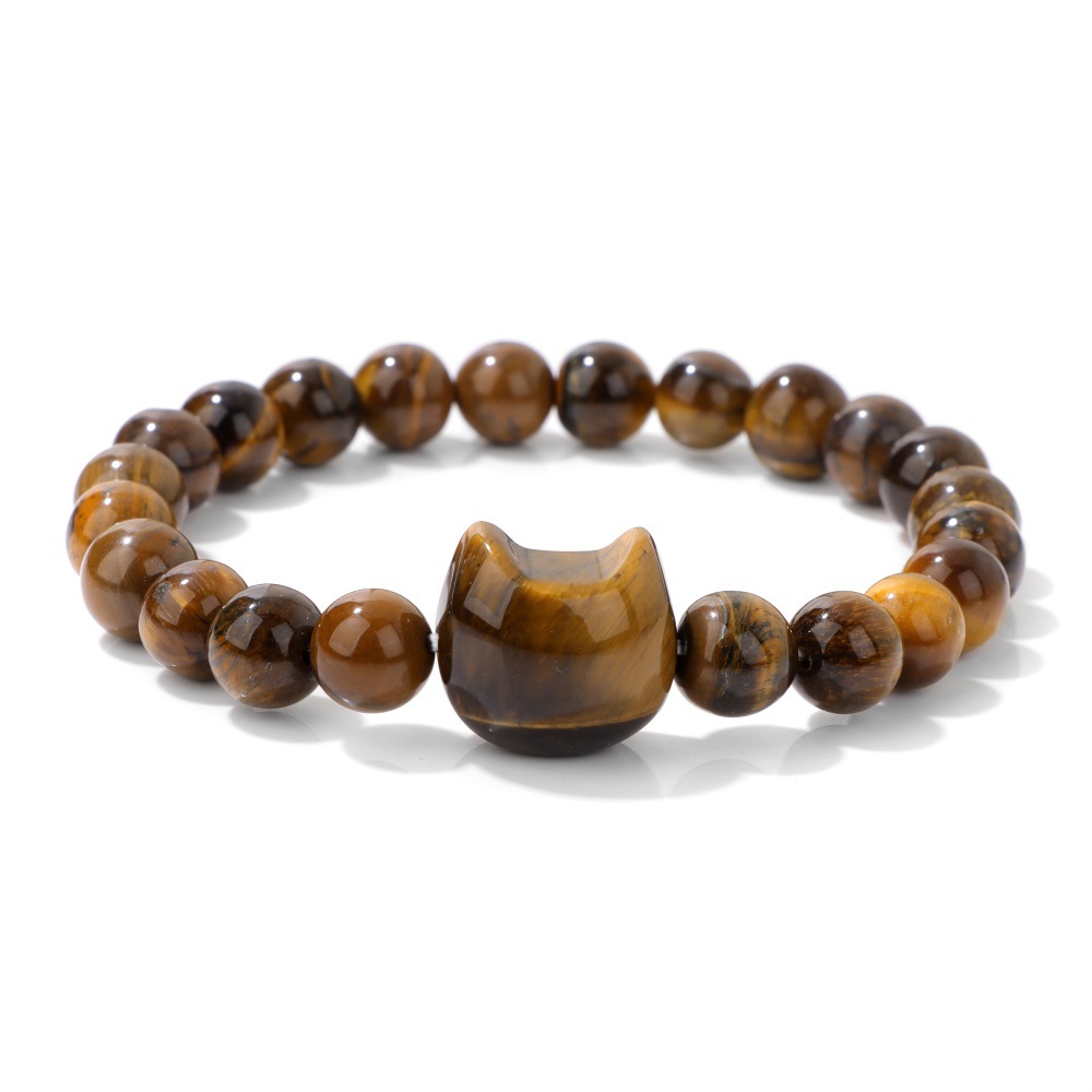 Cat Head Gemstone Stretch Bracelet