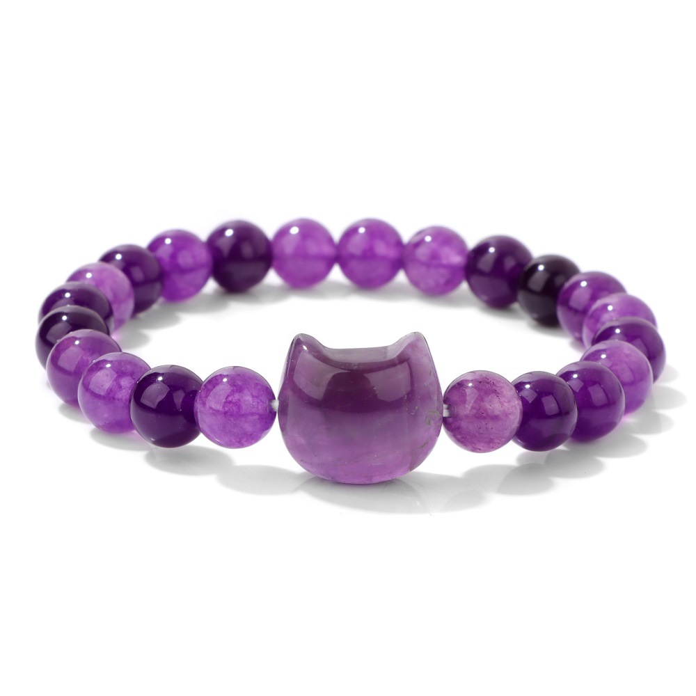 Cat Head Gemstone Stretch Bracelet