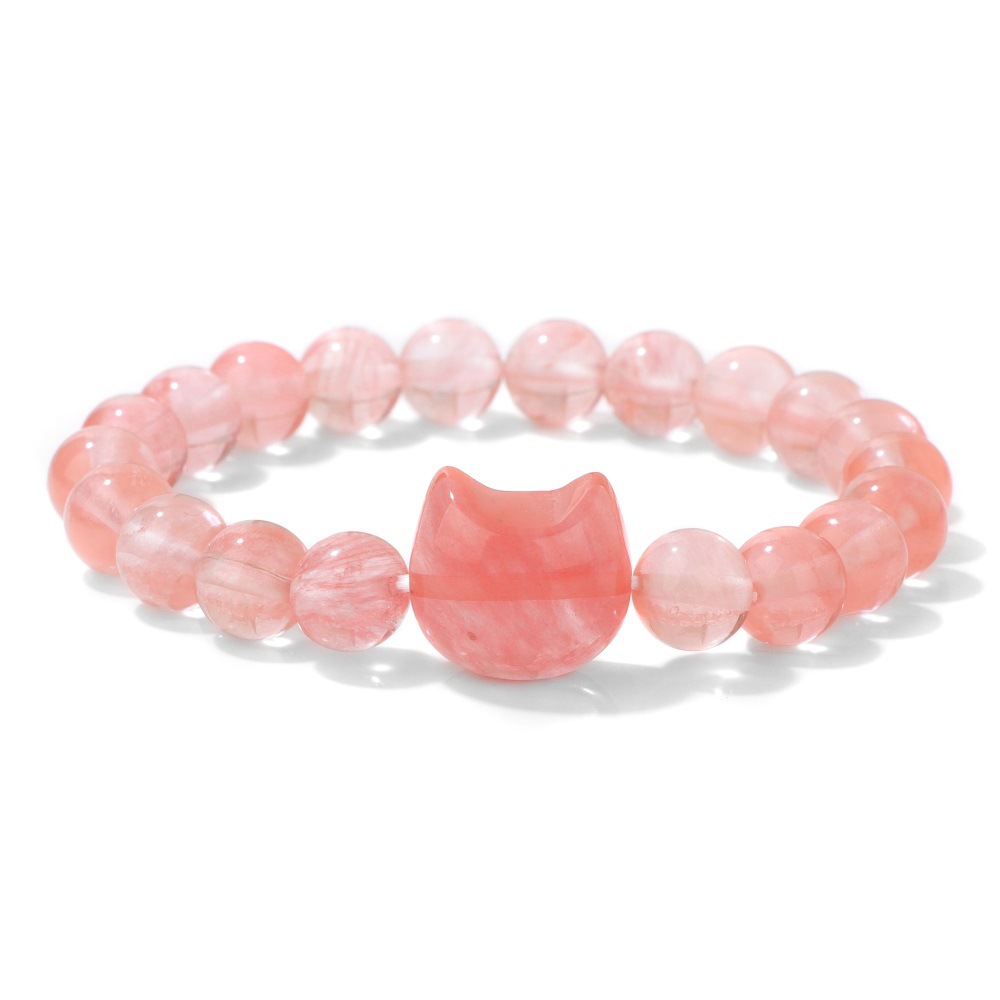 Cat Head Gemstone Stretch Bracelet