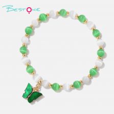 Two-Tone Cat Eye Beaded Bracelet with Gold Beads & Matching Butterfly Charm