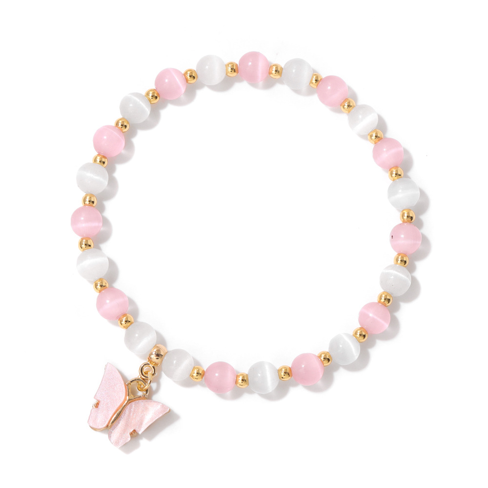 Two-Tone Cat Eye Beaded Bracelet with Gold Beads & Matching Butterfly Charm