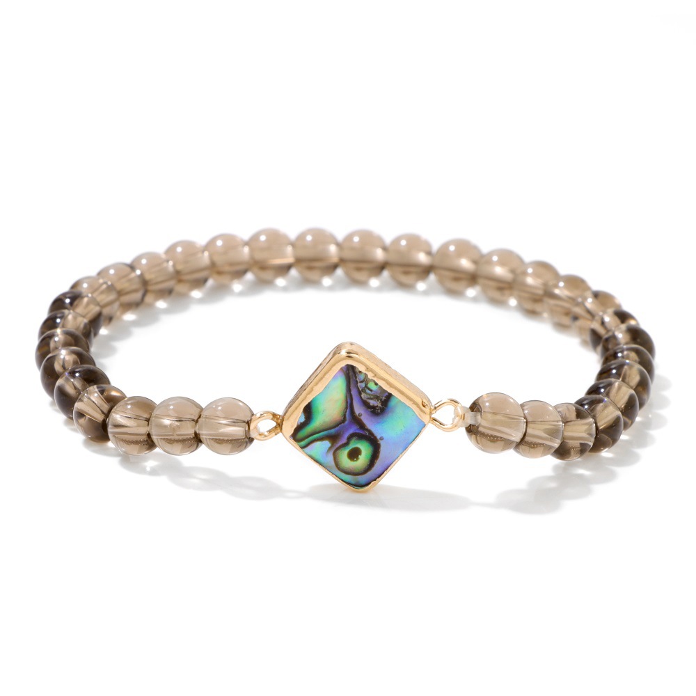 Smoky Quartz Beaded Stretch Bracelet with Abalone Shell Shape Accent