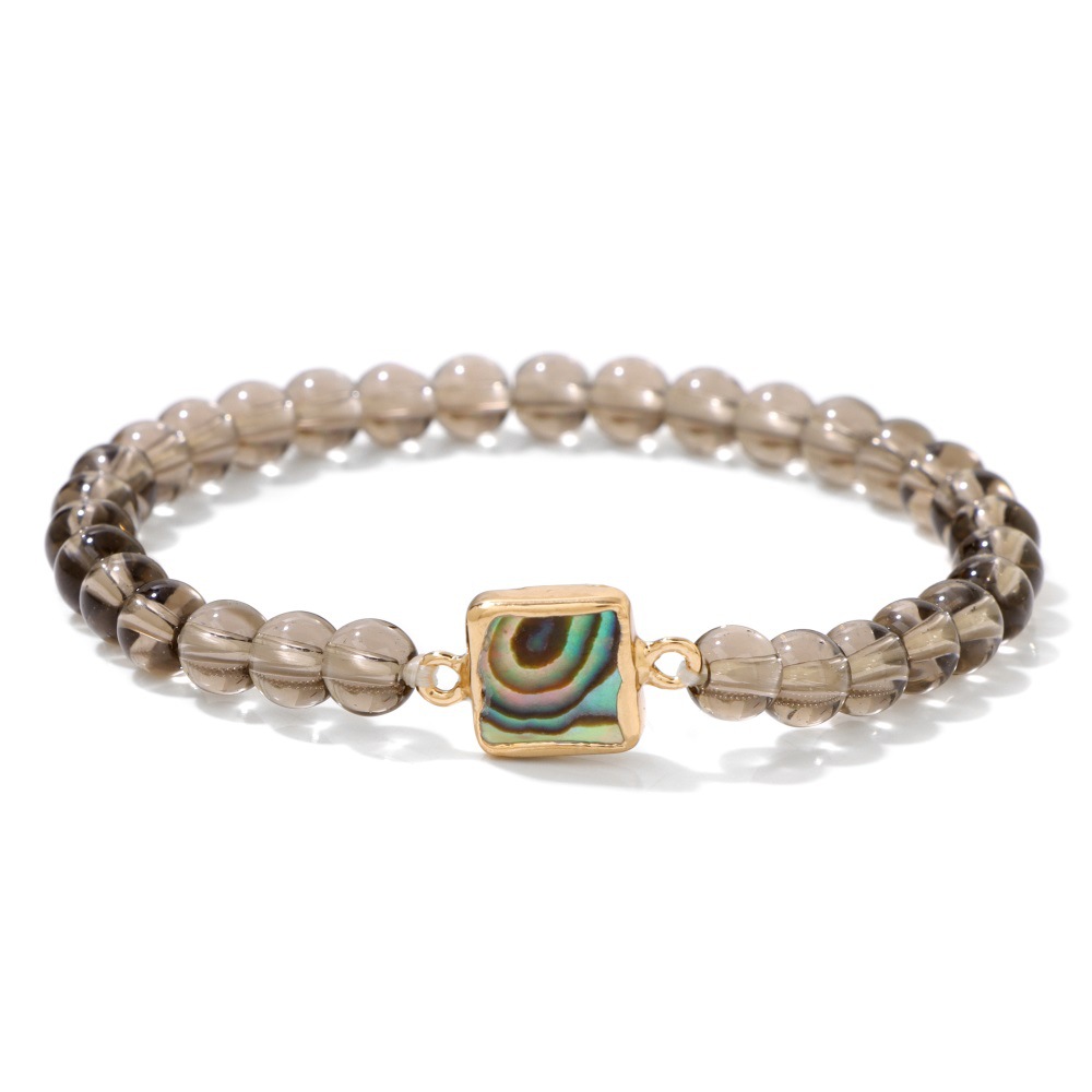 Smoky Quartz Beaded Stretch Bracelet with Abalone Shell Shape Accent