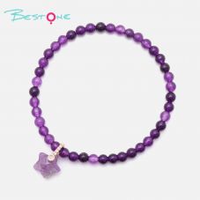 Gemstone Beaded Stretch Bracelet with Matching Star Charm