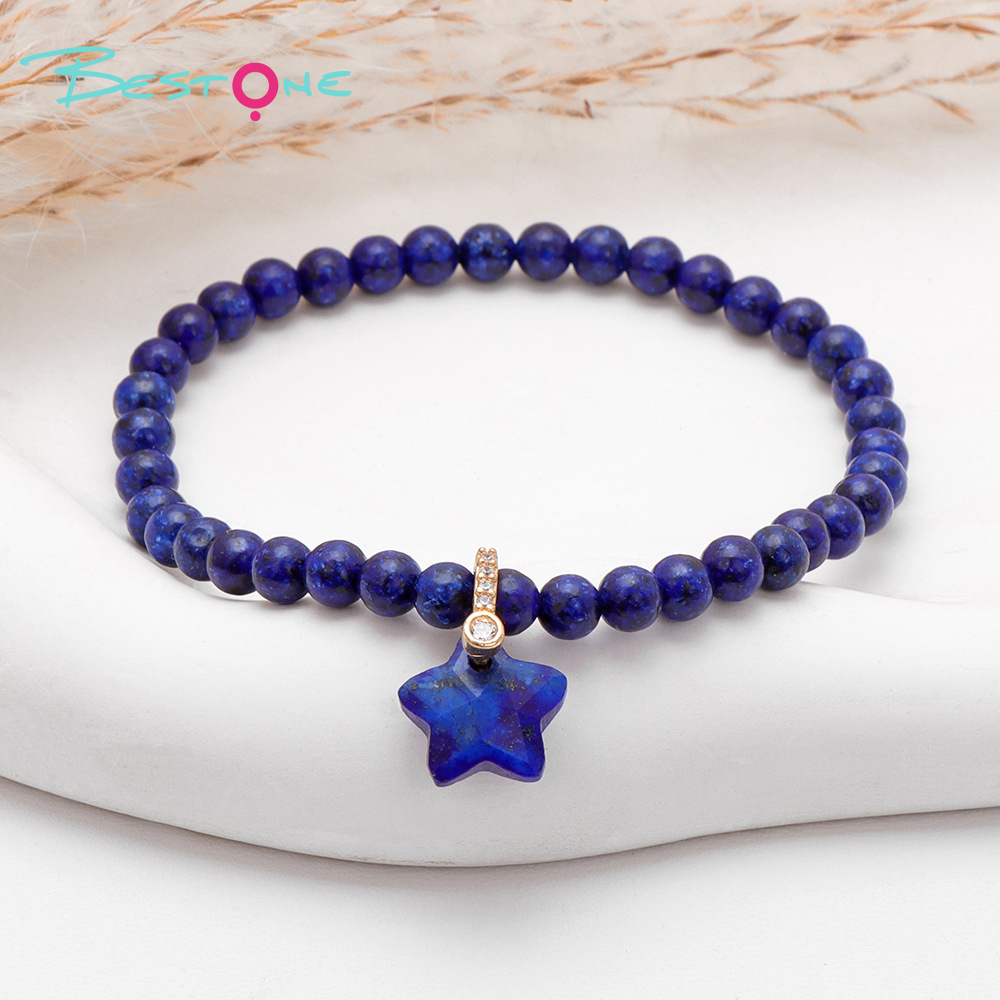 Gemstone Beaded Stretch Bracelet with Matching Star Charm