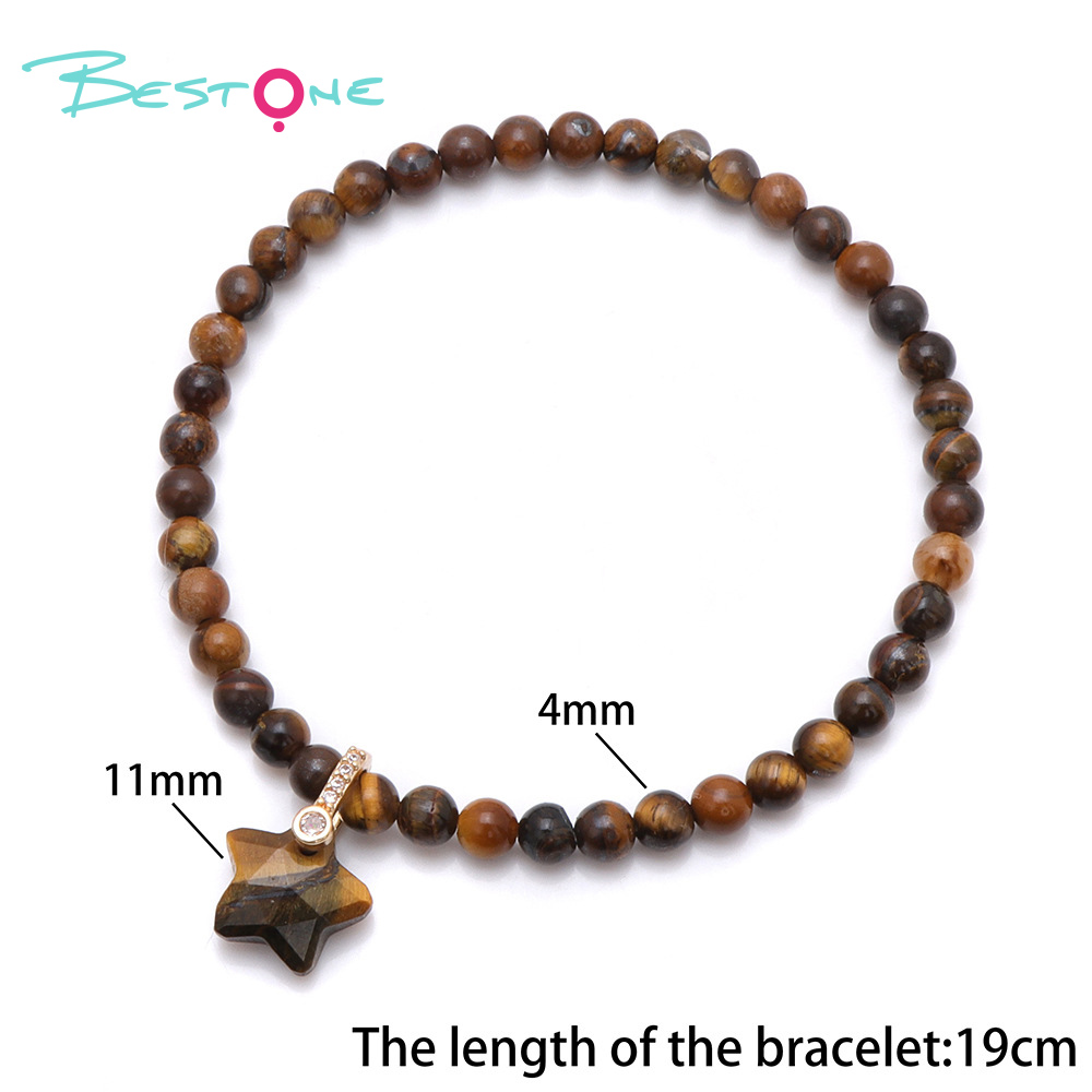 Gemstone Beaded Stretch Bracelet with Matching Star Charm