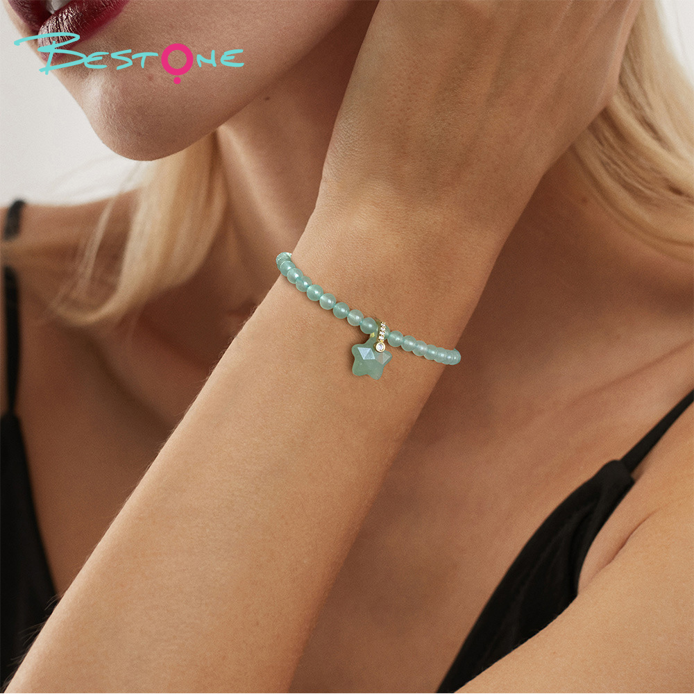 Gemstone Beaded Stretch Bracelet with Matching Star Charm