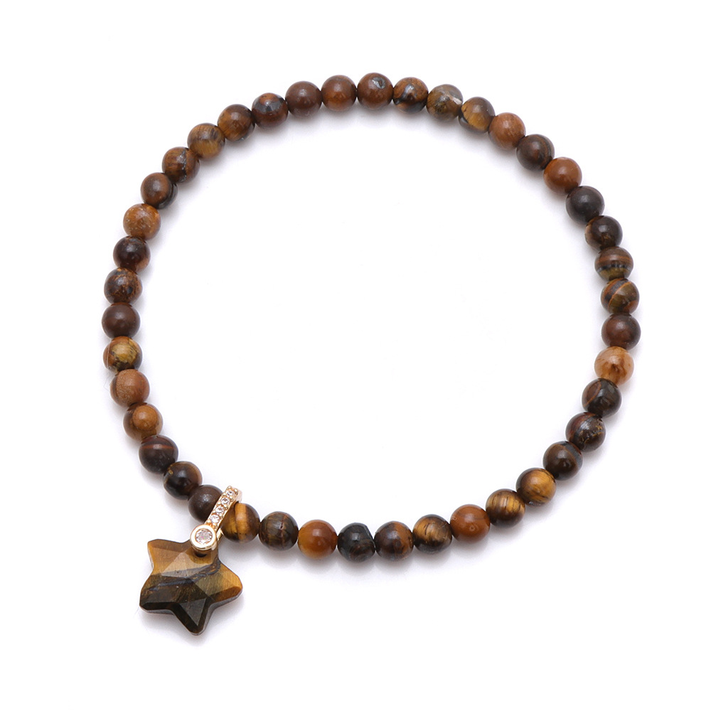 Gemstone Beaded Stretch Bracelet with Matching Star Charm