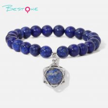 Gemstone Beaded Stretch Bracelet with Matching Hexagram Star Pendant