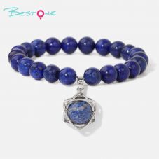 Gemstone Beaded Stretch Bracelet with Matching Hexagram Star Pendant