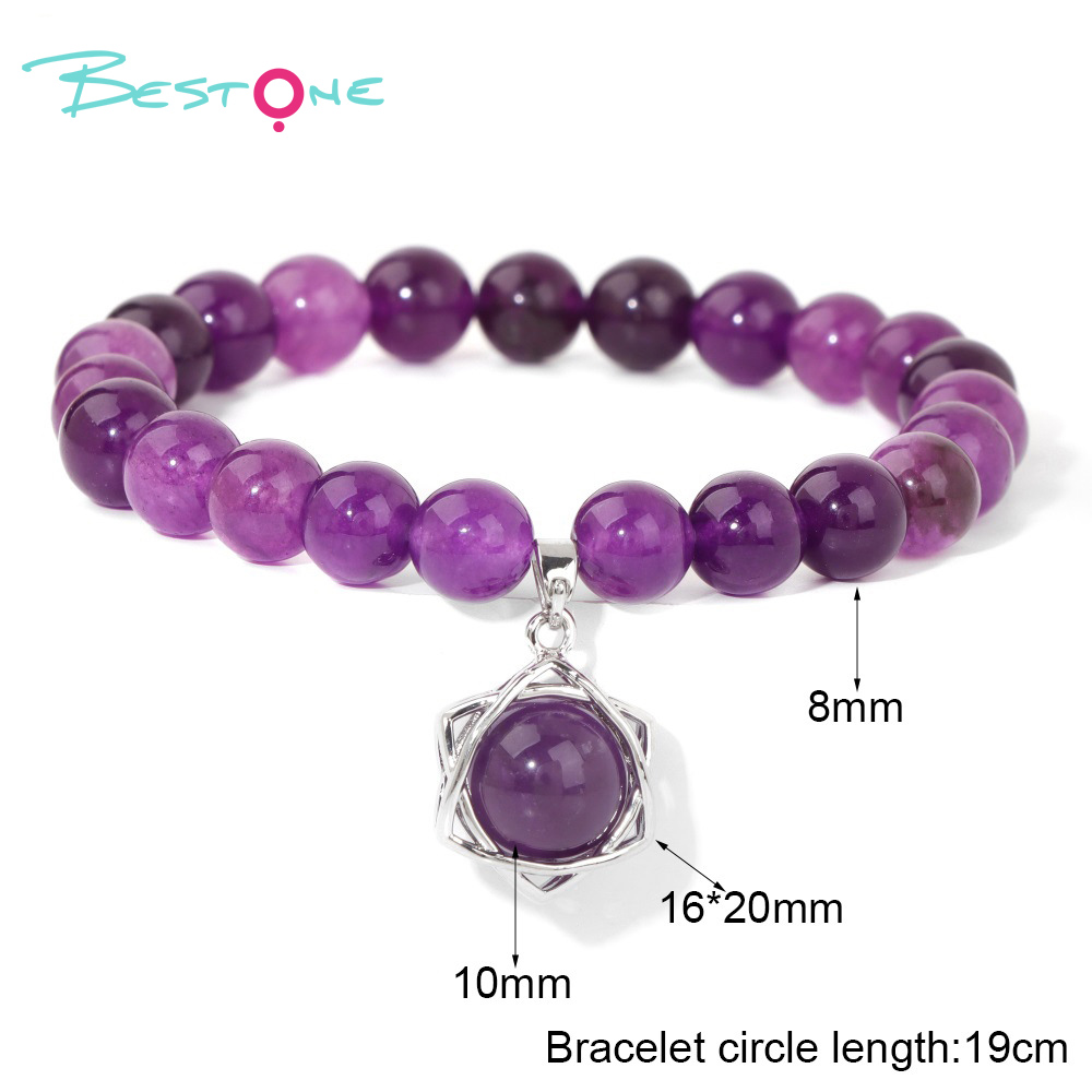 Gemstone Beaded Stretch Bracelet with Matching Hexagram Star Pendant